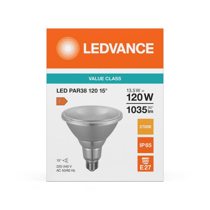 Ledvance E27 PAR38 Reflektor 15° 13,5W wie 120W Strahler mit warmweißem Licht 2700K IP65